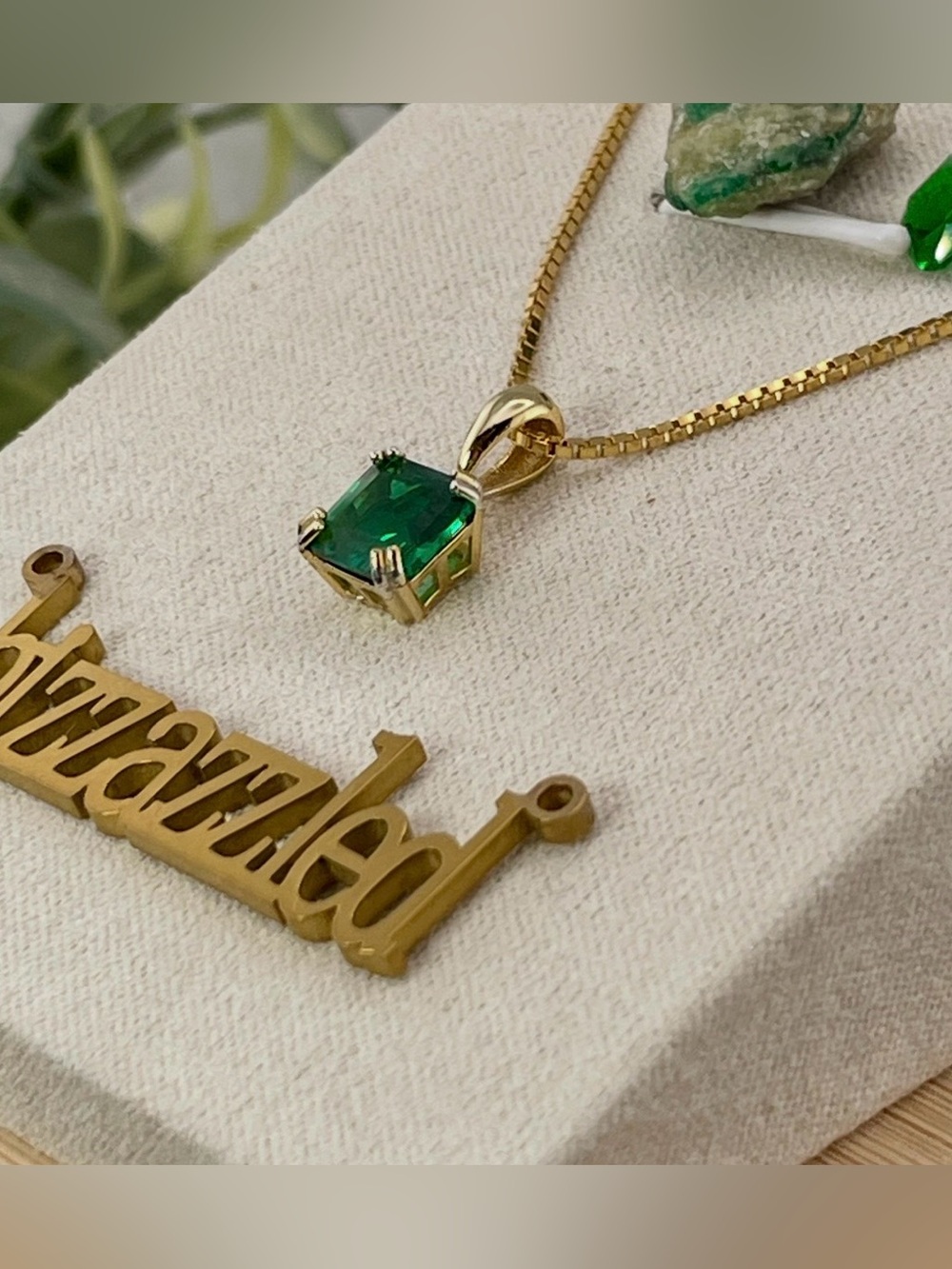2.1ct Emerald pendant 14k Yellow Gold Electroplated -silver 925. 18" chain